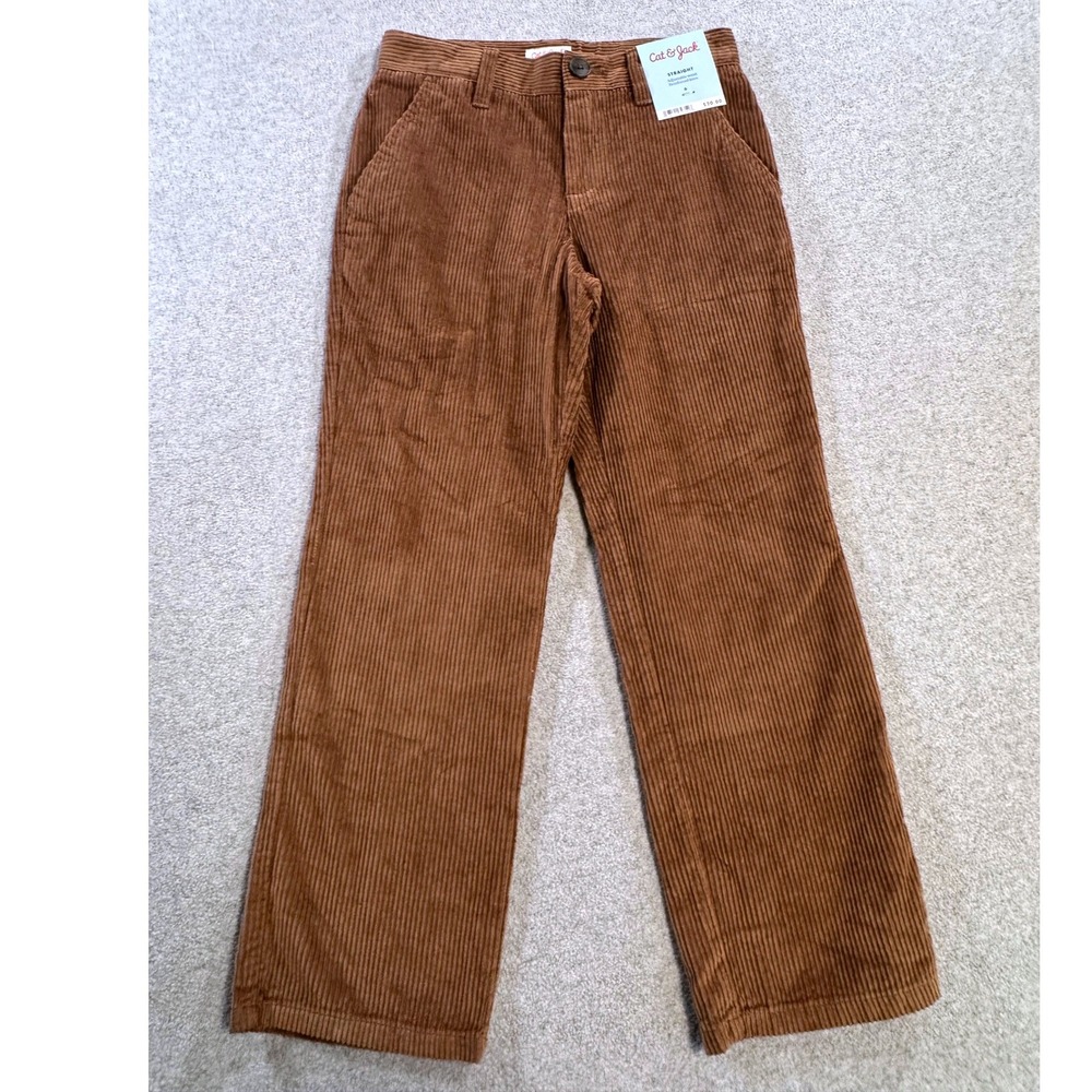 Cat & Jack Boys Corduroy Pants Size 6 Brown Straight Adjustable Waist NWT